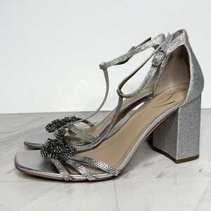 Sam Edelman Donnie Gray Silver Block Heel Sandal 9 1/2 M